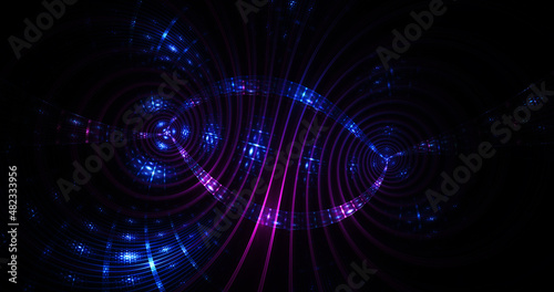 Abstract fractal glowing blue and purple crystal shapes. Fantasy light background. Festive wallpaper. Digital fractal art. 3d rendering.