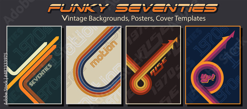 1970s Backgrounds, Patterns, Covers. Vintage style Color Lines and Arrows photo