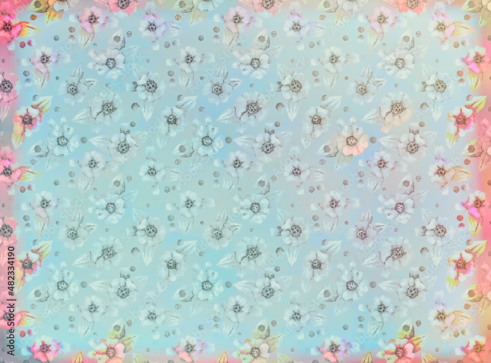 Retro background with floral ornament. Blue and pink colors. Grunge texture. Scrapbooking background. Printing on paper. Retro background with floral ornament. Blue and pink colors. Grunge texture. Scrapbooking background. Printing on paper.