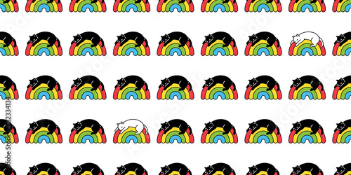 cat seamless pattern kitten rainbow calico breed vector sleeping neko dog pet cartoon repeat wallpaper tile background scarf isolated doodle illustration design