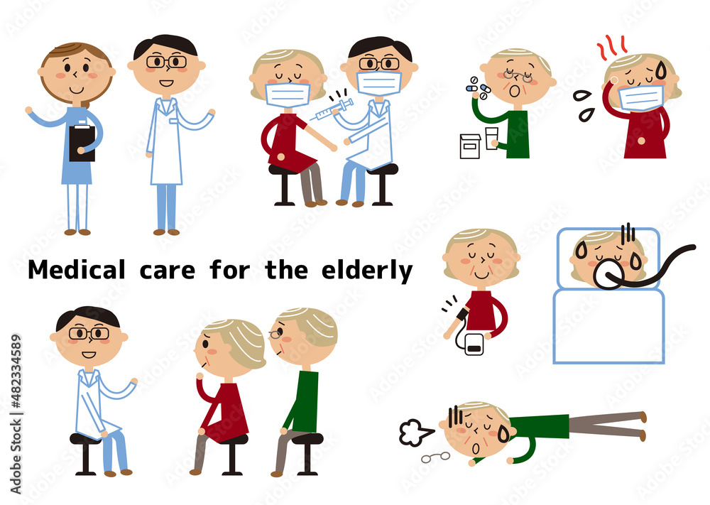 高齢夫婦の医療イラストセット