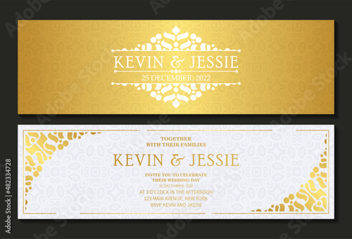 Luxury white and gold  wedding invitation in pattern