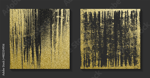 Golden backgrounds set. Shiny Gold grunge texture. Vintage vector illustration. Bright background for christmas cards, luxury flyers or banners. Vector illustration