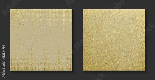 Golden backgrounds set. Shiny Gold grunge texture. Vintage vector illustration. Bright background for christmas cards, luxury flyers or banners. Vector illustration