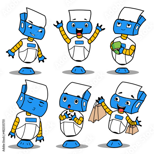 cartoon character set illustration robot various expressions for online sticker business mascot and more