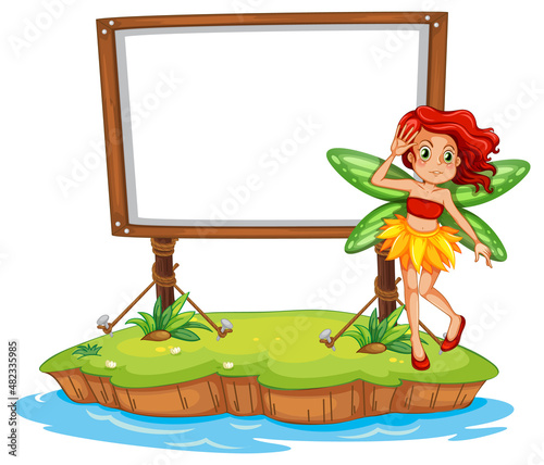 Fantasy fairy cartoon character with blank banner