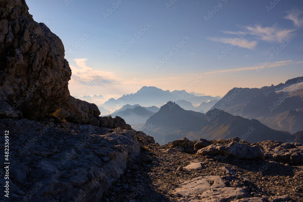 Idyllic view of Dolomites and Sass Pordoi, Trentino-alto Adige, Italy Idyllic view of Dolomites and Sass Pordoi, Trentino-alto Adige, Italy