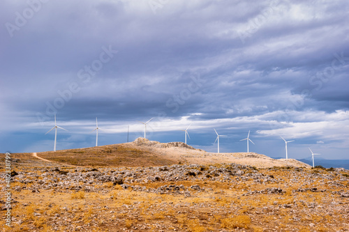 Wind turbines on Sierra Gorda mountain in Andalucia, Spain, Europe photo