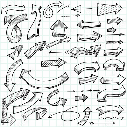 Hand drawn creative directional arrow set