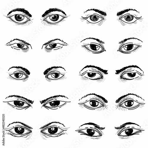 Hand draw different eye sketch set design