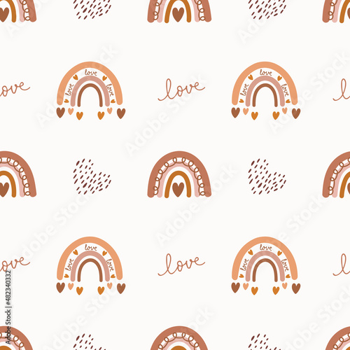 Lovely pattern with hearts, rainbows. Vector holiday background. Valentine's Day. Gift wrap, print, cloth, cute background for a card. photo