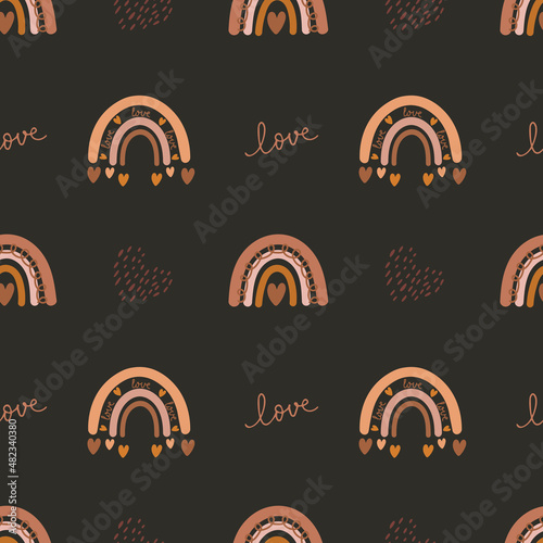Lovely pattern with hearts, rainbows. Vector holiday background. Valentine's Day. Gift wrap, print, cloth, cute background for a card.