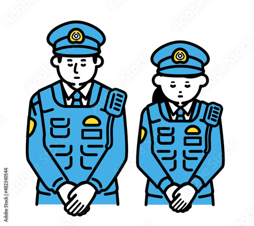 Male and female police officers apologizing