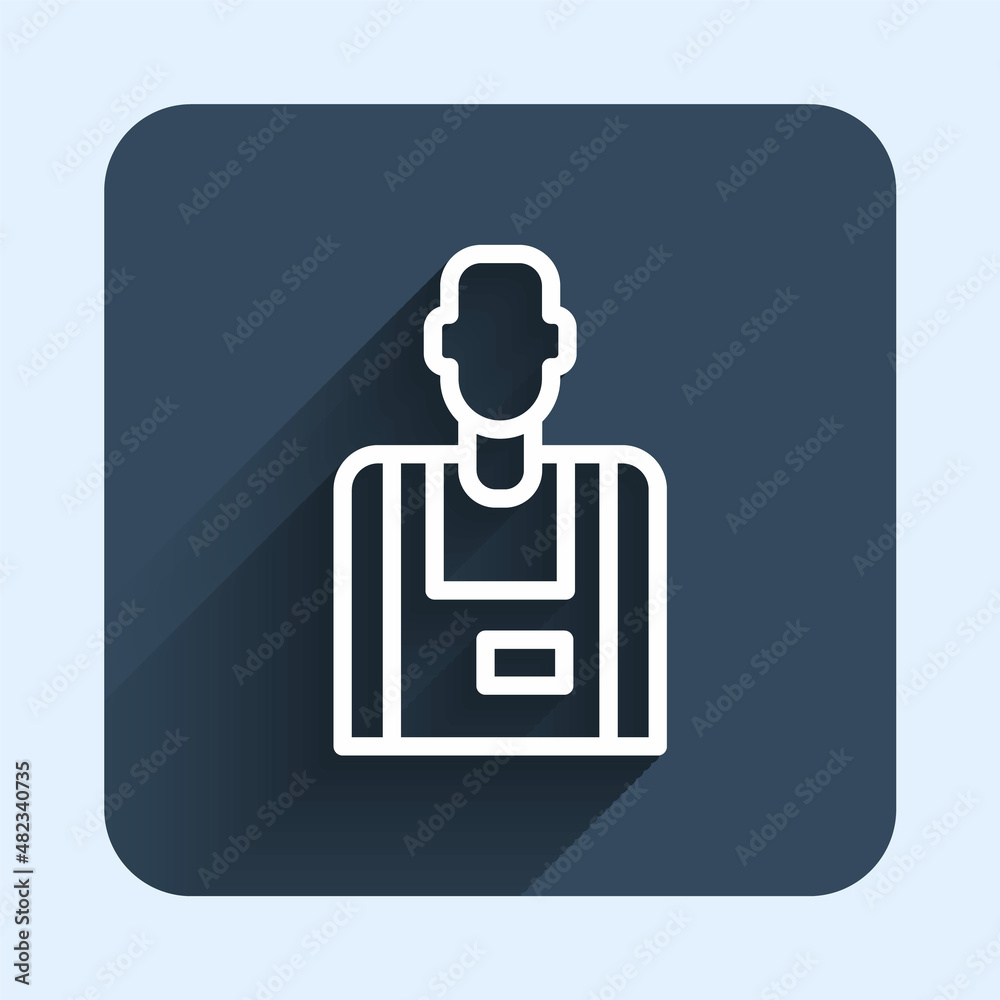 White line Seller icon isolated with long shadow background. Blue square button. Vector White line Seller icon isolated with long shadow background. Blue square button. Vector