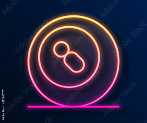 Glowing neon line Billiard pool snooker ball with number 8 icon isolated on black background. Vector