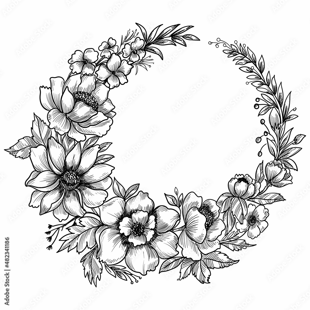 Hand drawn flower decorative sketch frame design