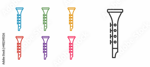 Set line Clarinet icon isolated on white background. Musical instrument. Set icons colorful. Vector