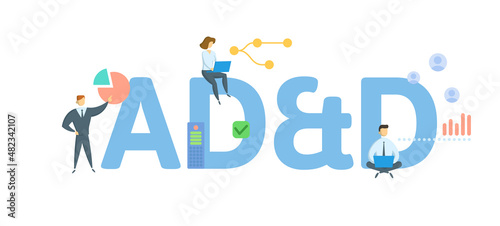 AD and D, Accidental Death and Dismemberment. Concept with keyword, people and icons. Flat vector illustration. Isolated on white.