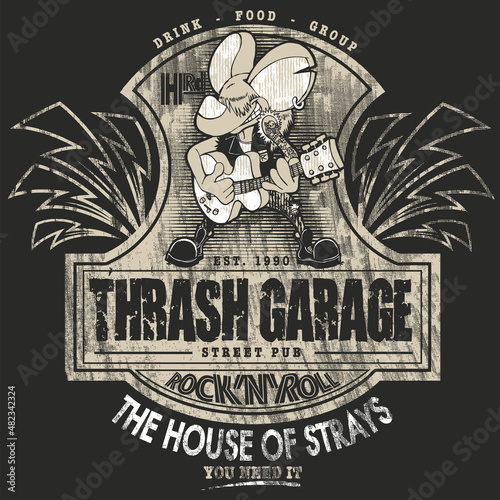 Mouse rocker playing his guitar. Rockstar concept illustration of a mouse playing electric guitar.