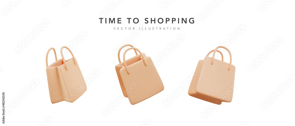 Set of realistic 3d shopping bags isolated on white background. Vector illustration Set of realistic 3d shopping bags isolated on white background. Vector illustration