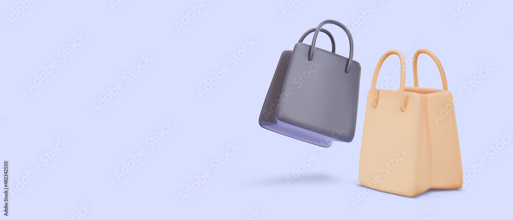 Online shopping banner with 3D realistic paper bags. Vector illustration Online shopping banner with 3D realistic paper bags. Vector illustration