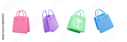 Set of colour realistic shopping bags in realistic style. Stylish fashionable bag isolated on white background. Vector illustration
