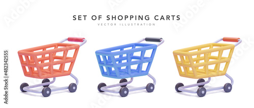 Fotografia Collection of shopping carts on white background in 3d realistic style