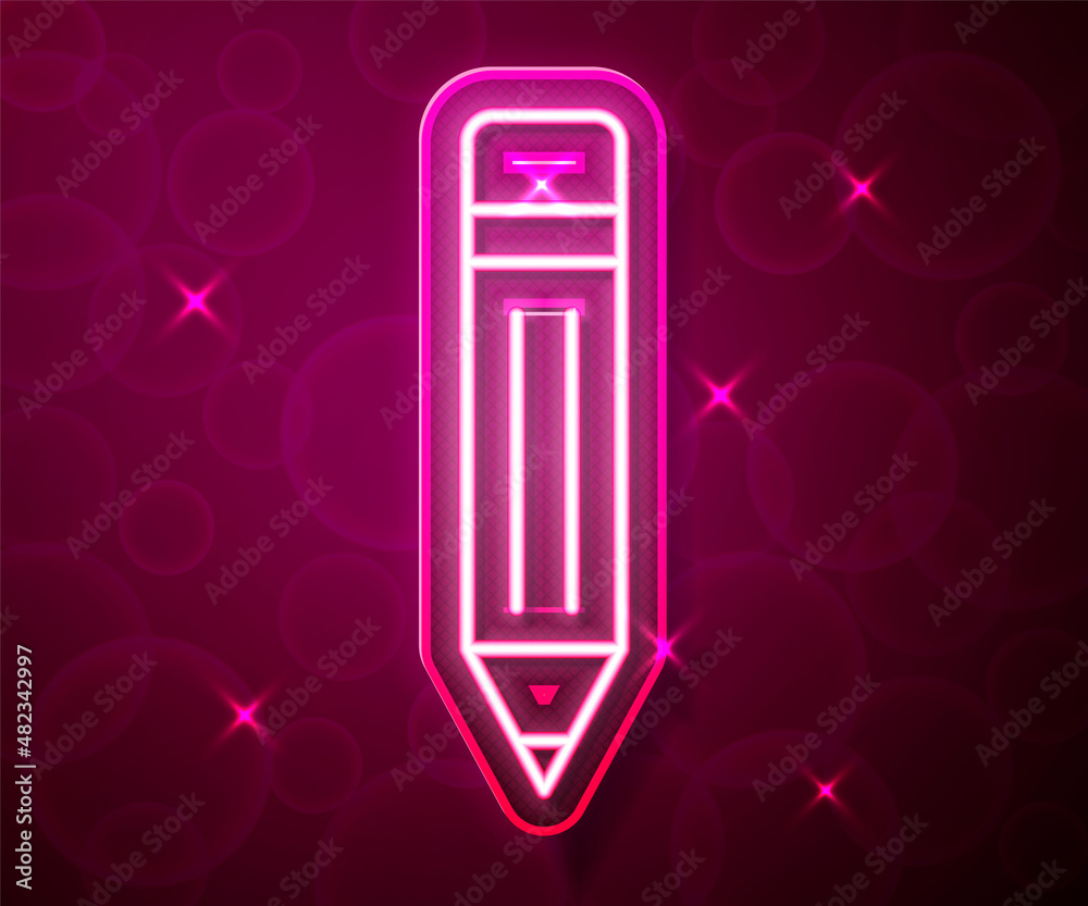 Glowing neon line Pencil with eraser icon isolated on red background. Drawing and educational tools. School office symbol. Vector Glowing neon line Pencil with eraser icon isolated on red background. Drawing and educational tools. School office symbol. Vector