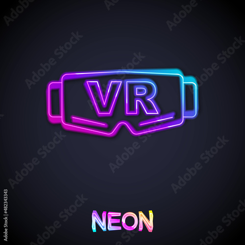 Glowing neon line Virtual reality glasses icon isolated on black background. Stereoscopic 3d vr mask. Optical head mounted display. Vector