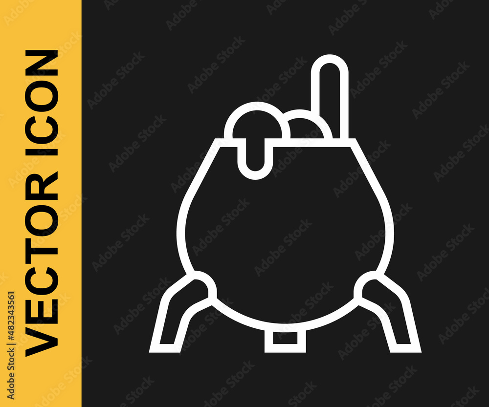 White line Witch cauldron icon isolated on black background. Happy Halloween party. Vector White line Witch cauldron icon isolated on black background. Happy Halloween party. Vector