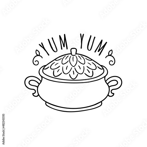 Tureen doodle vector clipart. kitchen hand draw sketch.