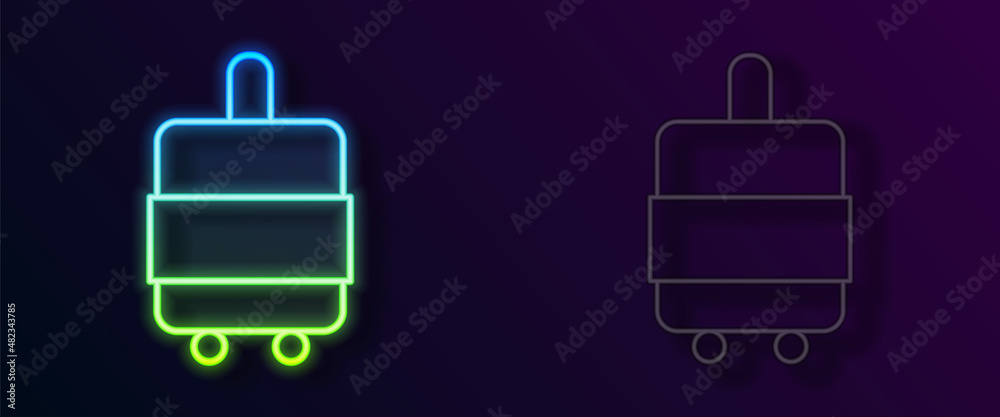 Glowing neon line Suitcase for travel icon isolated on black background. Traveling baggage sign. Travel luggage icon. Vector Glowing neon line Suitcase for travel icon isolated on black background. Traveling baggage sign. Travel luggage icon. Vector