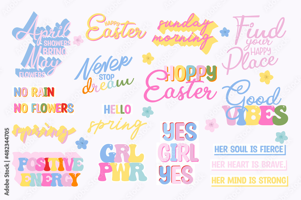Collection of Spring motivational and positive quotes. Ideal for creating postcards and posters. Editable Vector Illustration.