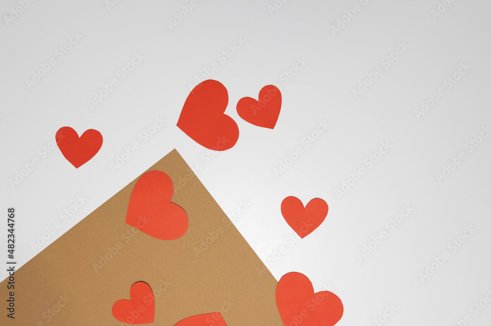 Love letter with red hearts on a white background