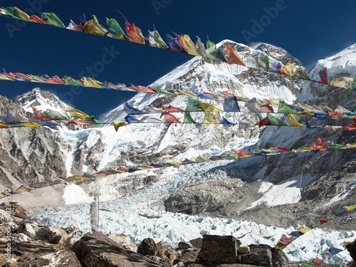 Mount Everest base camp and prayer flags