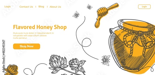 Flavored honey shop, website of store web vector