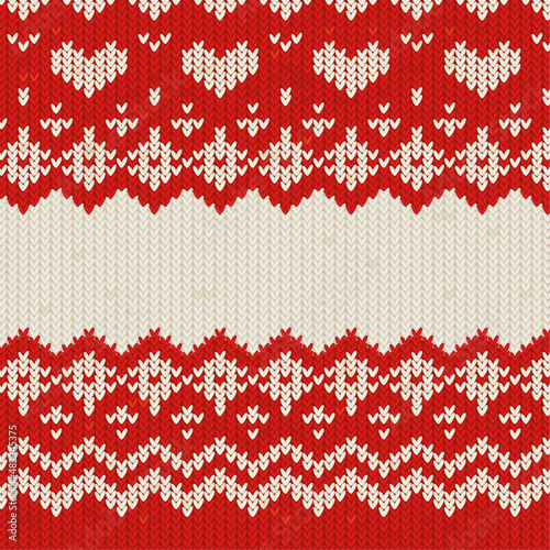 Knitted red and white christmas sweater texture. Ugly sweater party.
