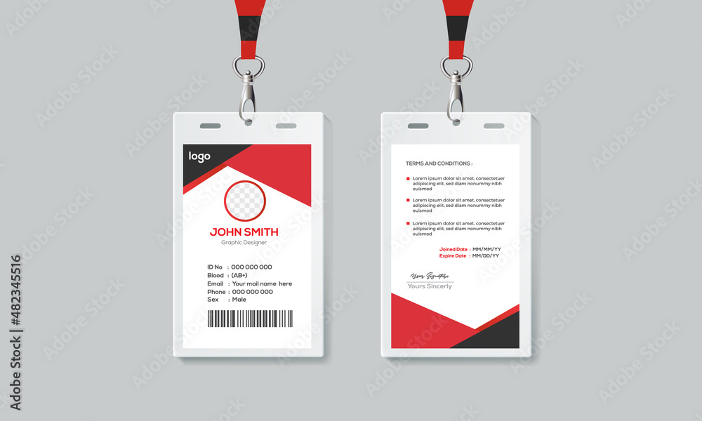 Simple and Red ID Card Design Template. Professional Identity Card Template Vector for Employee. Simple and Red ID Card Design Template. Professional Identity Card Template Vector for Employee.