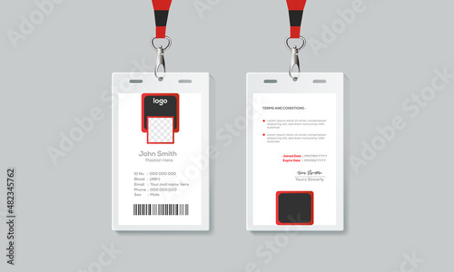Simple and Red ID Card Design Template. Professional Identity Card Template Vector for Employee.