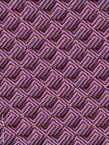 Geometric background of many rectangles covered with multi-colored striped texture. 3d rendering. Digital illustration