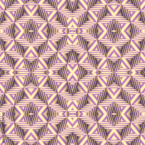 Kaleidoscopic pattern of rectangles with striped texture. 3d rendering geometric background. Digital illustration