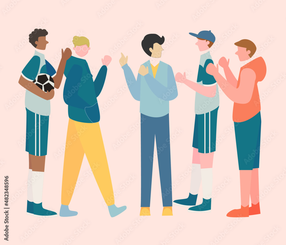illustration of student talking each other, with different cultures, different skin colors illustration of student talking each other, with different cultures, different skin colors