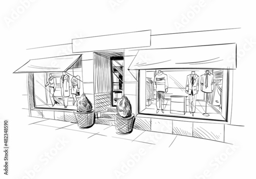 Fashion store hand drawn sketch interior design. Vector illustration