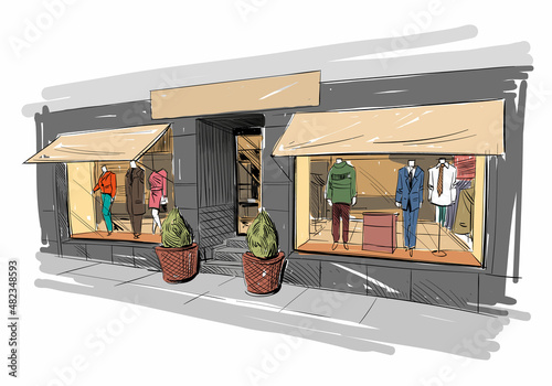 Fashion store  hand drawn sketch interior design. Vector illustration