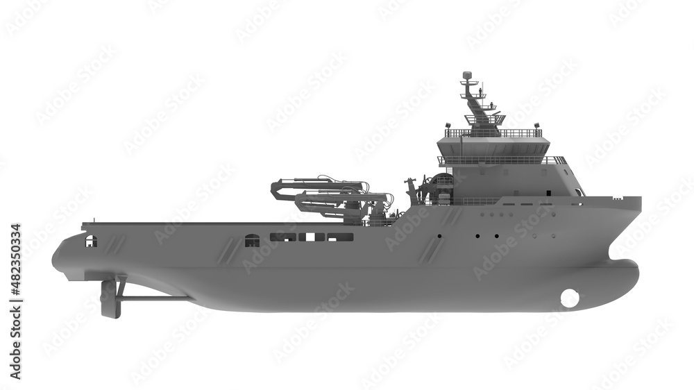 3d rendering of a marine supply large vessel industrial ship isolated