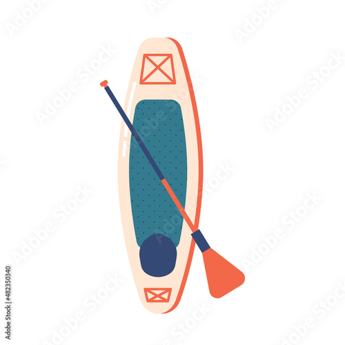 Surfboard with Paddle and Rubber Mat. Surf Desk Professional Water Sport Equipment. Design of Surfing Board, Shortboard
