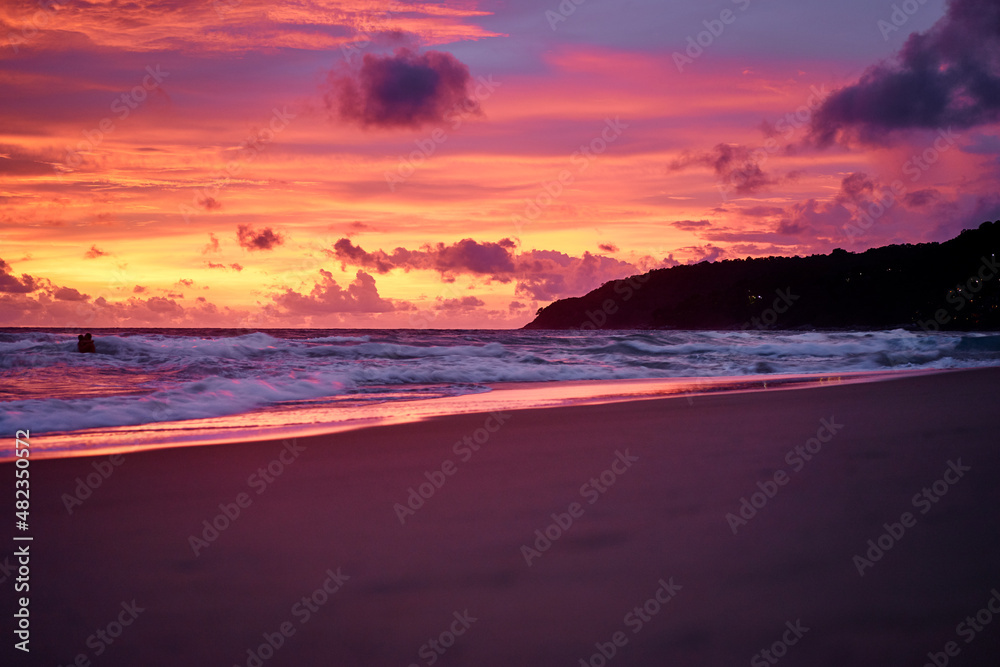 Beautiful landscape. Sunset on the sea shore.
