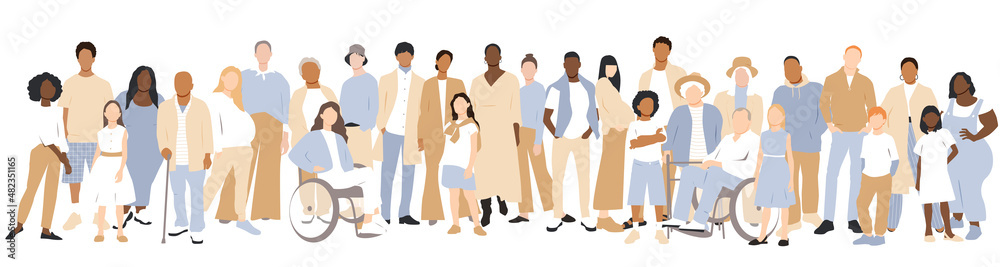 Obraz premium People of different ages and ethnicities stand side by side.