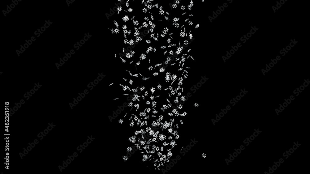 3D illustration of snowflakes flow