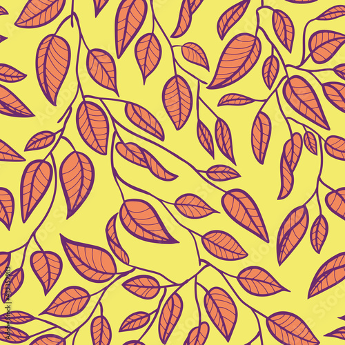 Minimalist Leaf Line Art Illustration as a Seamless Surface Pattern Design © Zarya
